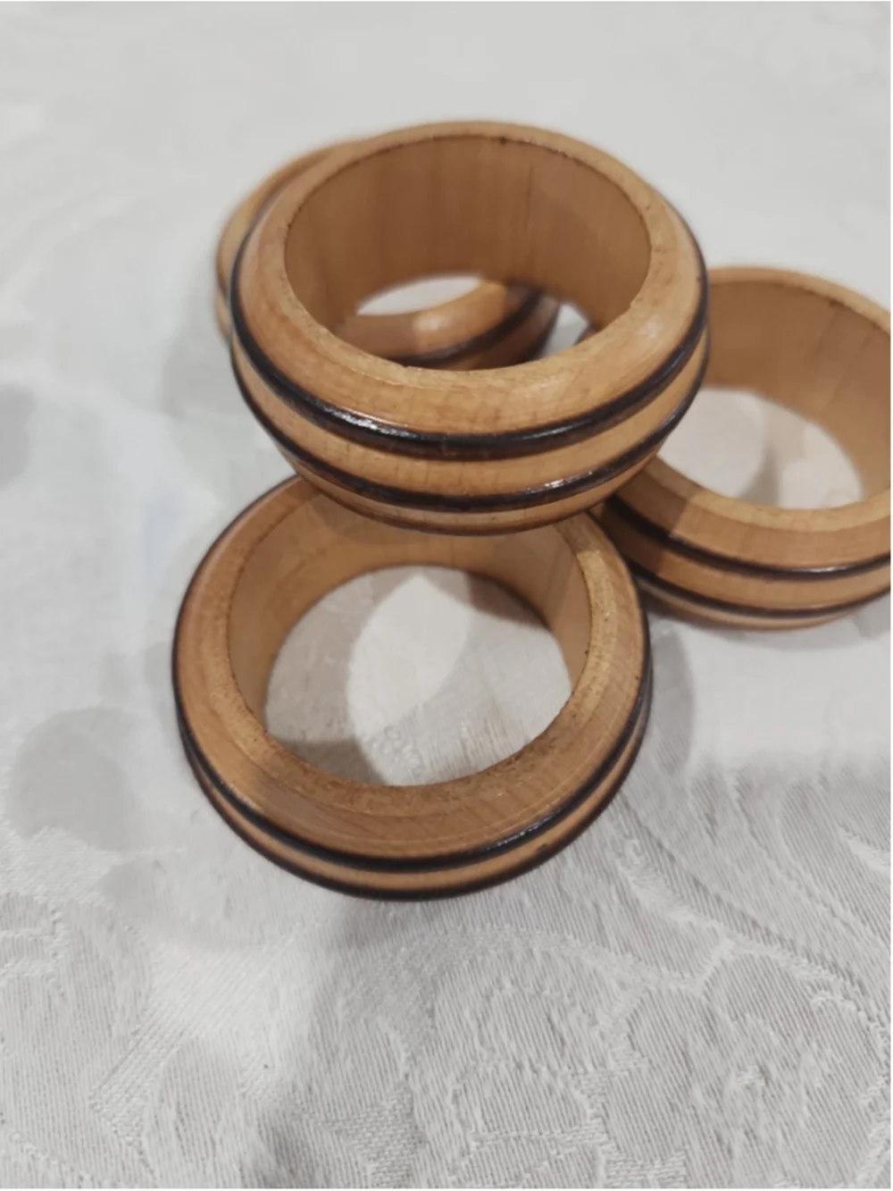 Vintage Wood Wooden Napkin Rings x4
